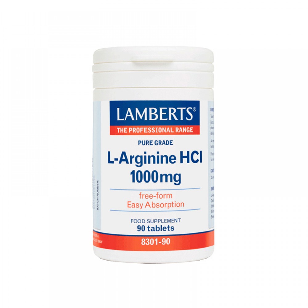 Lamberts L-Arginine HCl 1000mg 90 Tabs - Αργινίνη για Υποστήριξη Μυών και Κυκλοφορίας  Συμπληρώματα διατροφής