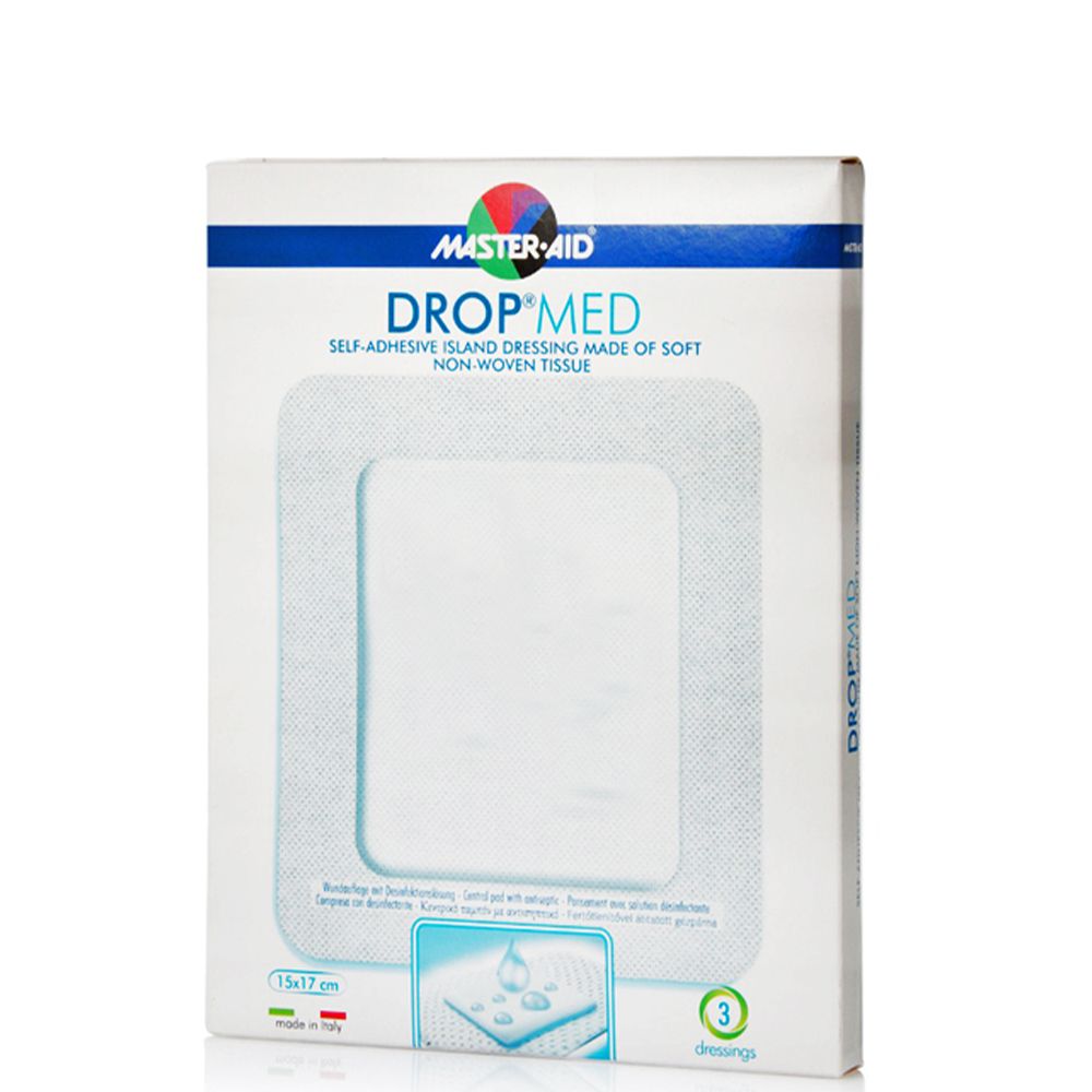 Master Aid – Αντικολλητικές, αυτοκόλλητες γάζες Drop med 15x17cm 3τεμ Πρώτες Βοήθειες