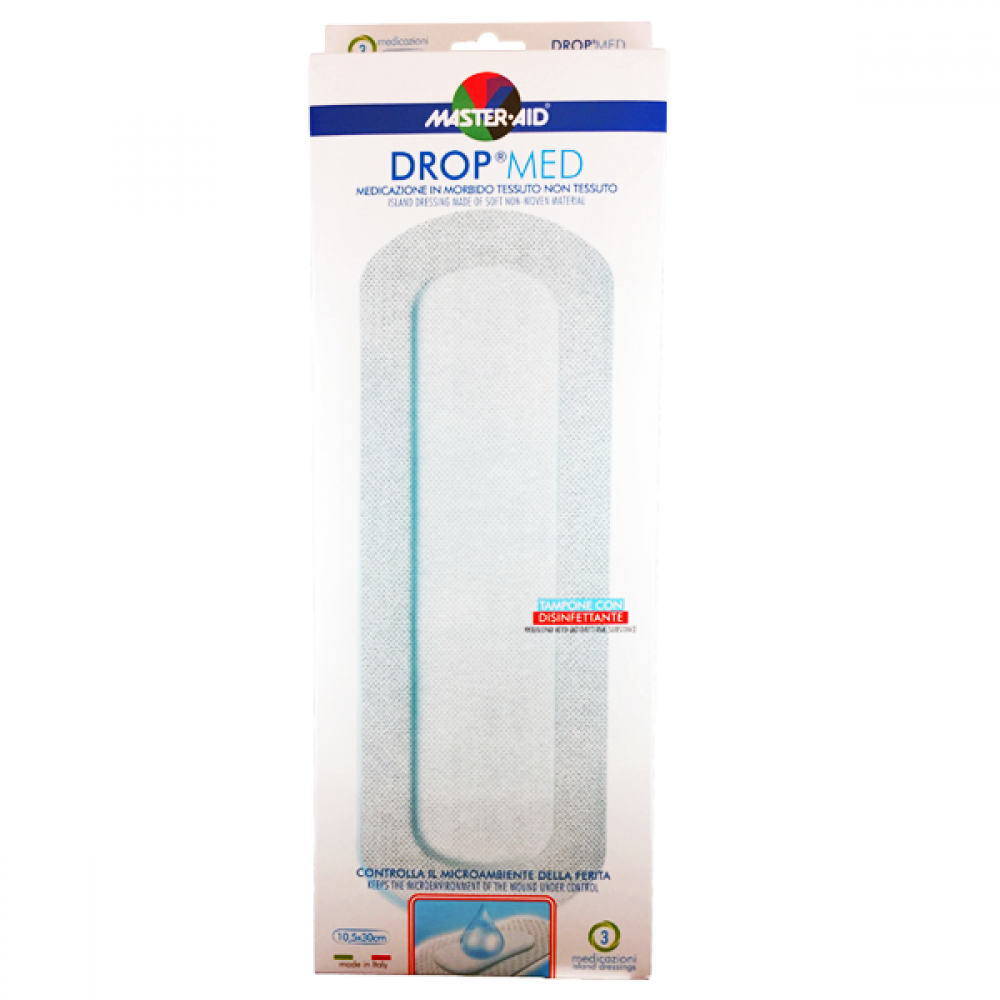 MASTER AID Drop Med Αυτοκόλλητες Αντικολλητικές Γάζες 10,5x30cm (6x25,2) 3τμχ Πρώτες Βοήθειες