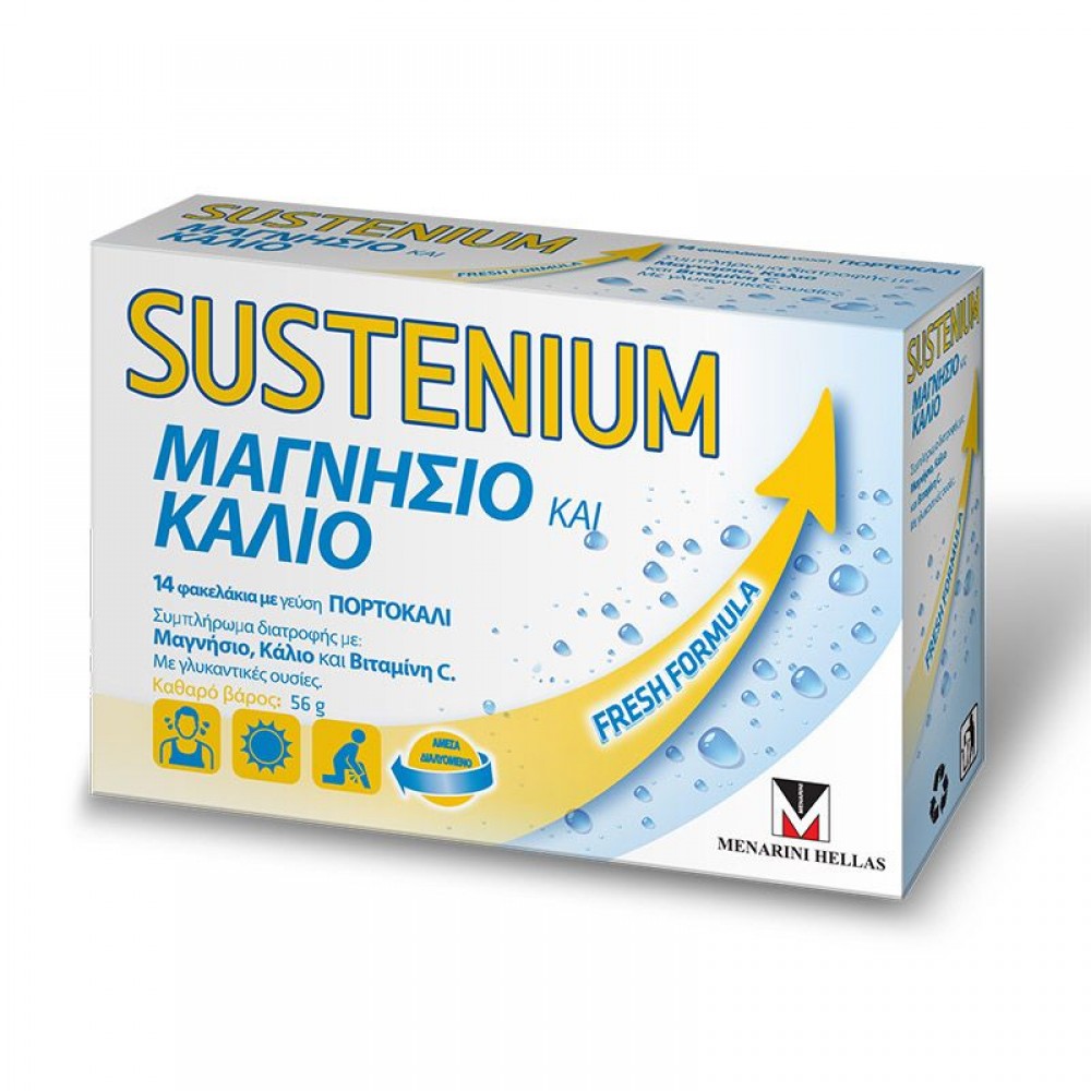Sustenium Μαγνήσιο & Κάλιο – Ηλεκτρολύτες για Ενέργεια, Κράμπες & Ενυδάτωση | 14 Φακελάκια με Γεύση Πορτοκάλι Συμπληρώματα διατροφής