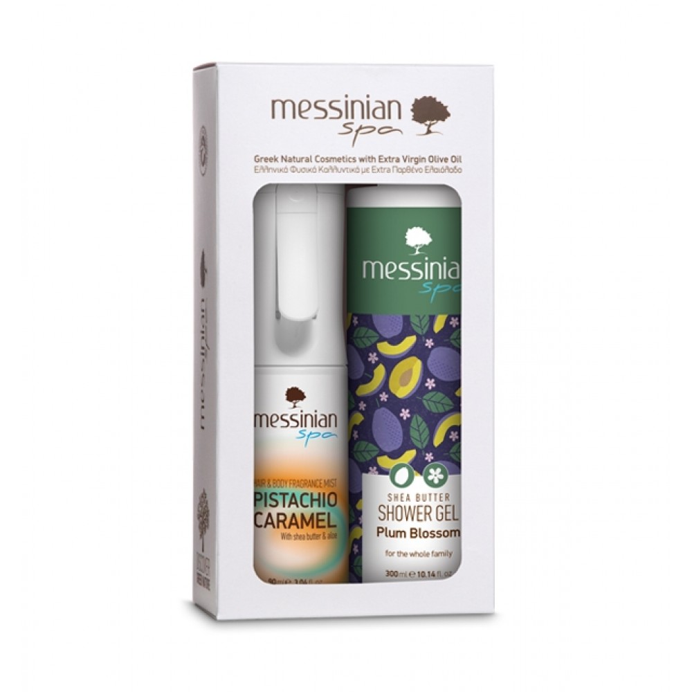 Messinian Spa Promo Hair & Body Mist Pistachio Caramel, 90ml & Shower Gel Plum Blossom, 300ml Καλλυντικά