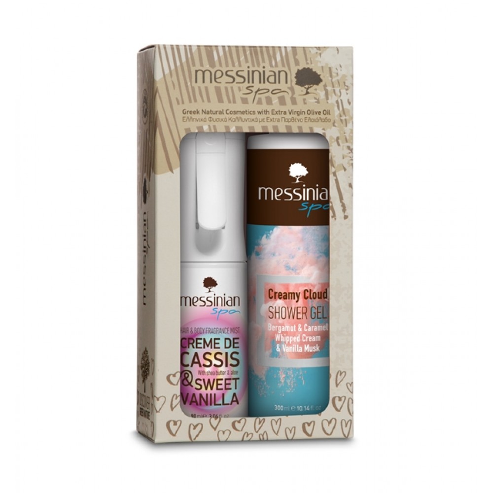 Messinian Spa Creme De Cassis & Sweet Vanilla Hair &body Fragrance Mist 90ml & shower gel Creamy Cloud 300ml Καλλυντικά