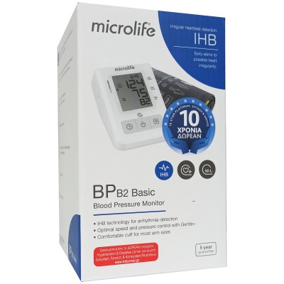 Microlife BP B2 Basic – Ψηφιακό Πιεσόμετρο Μπράτσου με Τεχνολογία PAD για Ακριβή Καθημερινή Μέτρηση