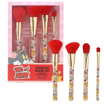 Mad Beauty Tom & Jerry Cosmetic Brush Set – Σετ Πινέλων Μακιγιάζ 4 Τεμάχια