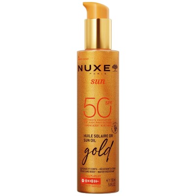 Nuxe Sun Oil Gold SPF50 – Ιριδίζον Αντηλιακό Λάδι με Πολυτελή Λάμψη & Απόλυτη Προστασία 150ml