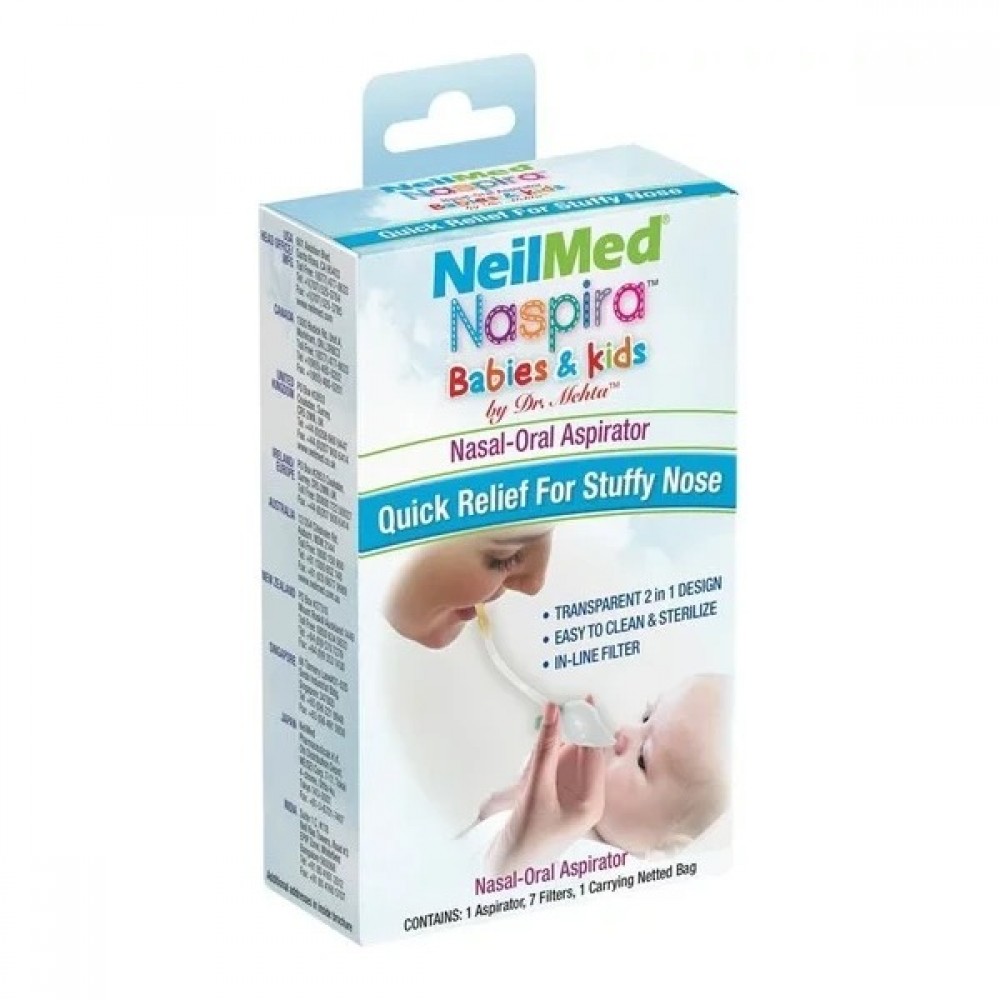 NeilMed Naspira Babies & Kids Ρινικός Αναρροφητήρας για βρέφη & παιδιά, 1 Αναρροφητήρας, 7 Φίλτρα & Θήκη Μεταφοράς Φροντίδα μωρού
