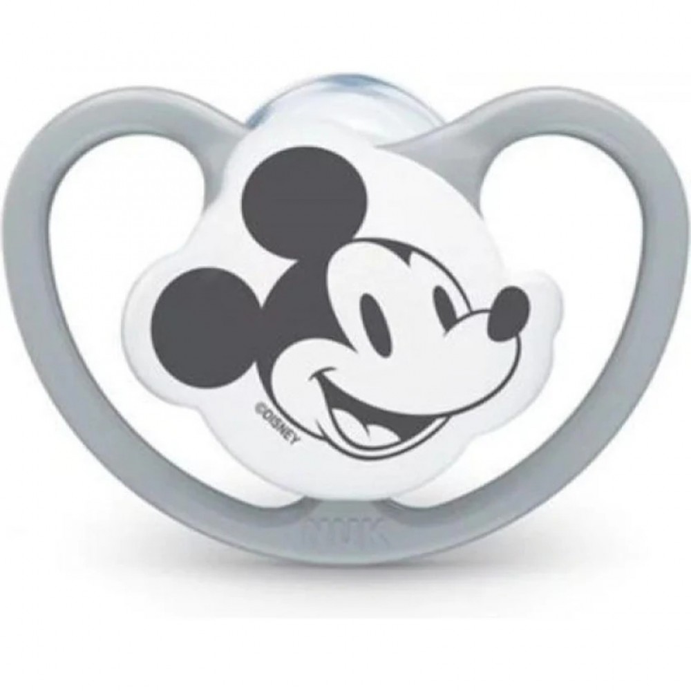 Nuk Ορθοδοντική Πιπίλα Σιλικόνης για 6-18 μηνών Space Mickey & Minnie με Θήκη Γκρι Βρεφανάπτυξη
