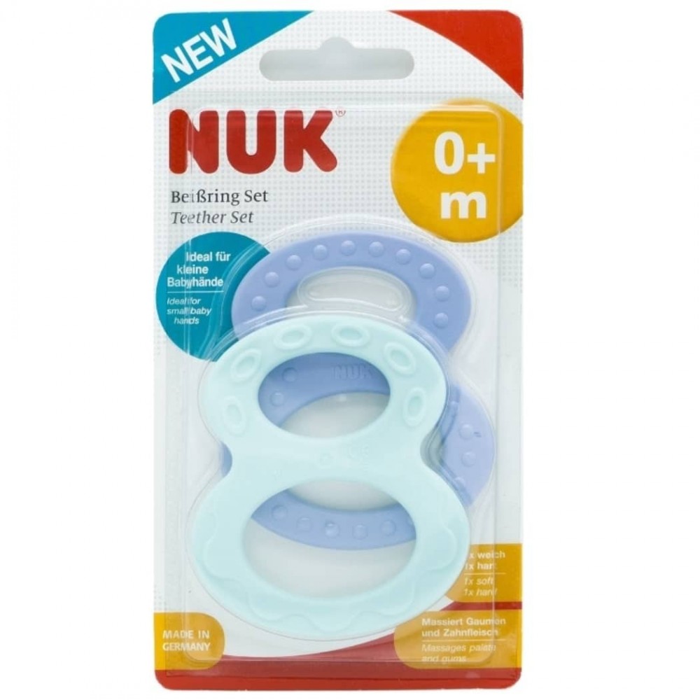 Nuk Δακτύλιος Οδοντοφυΐας Mint/Blue 0M+ 2 τεμ Φροντίδα μωρού