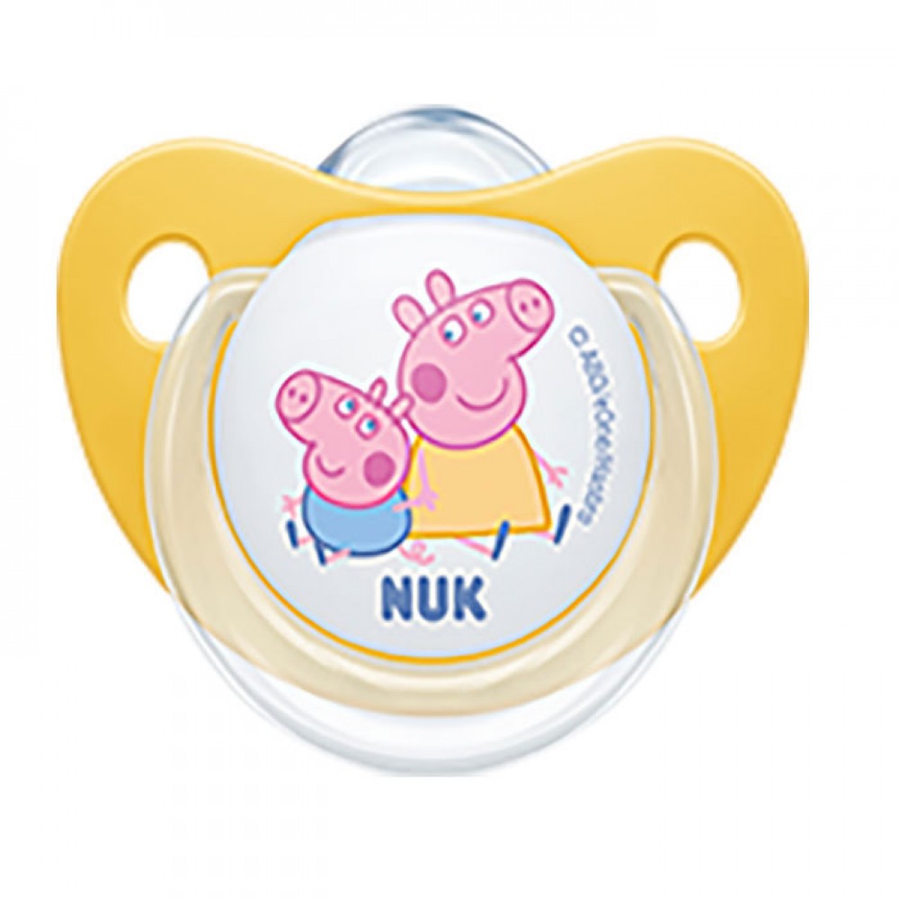 Nuk Ορθοδοντική Πιπίλα Σιλικόνης για 6-18 μηνών Trendline Peppa Pig με Θήκη Κίτρινη Βρεφανάπτυξη