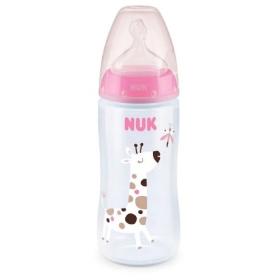 NUK First Choice+ Μπιμπερό 360ml Ροζ Καμηλοπάρδαλη με Θερμοδείκτη (6–18m)