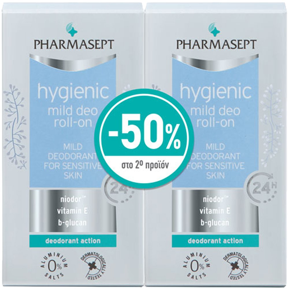 Pharmasept Hygienic Mild Deo 24h Roll-on 2x50ml – Πακέτο Προσφοράς Απαλού Αποσμητικού χωρίς Αλκοόλ Αποσμητικά