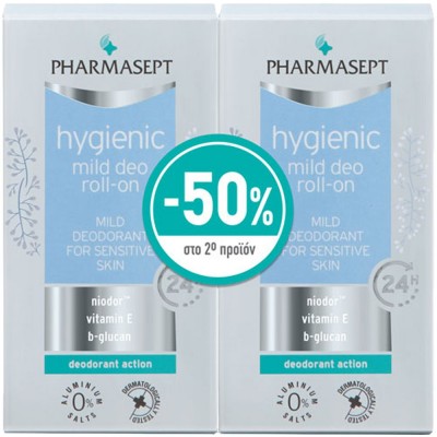 Pharmasept Hygienic Mild Deo 24h Roll-on 2x50ml – Πακέτο Προσφοράς Απαλού Αποσμητικού χωρίς Αλκοόλ