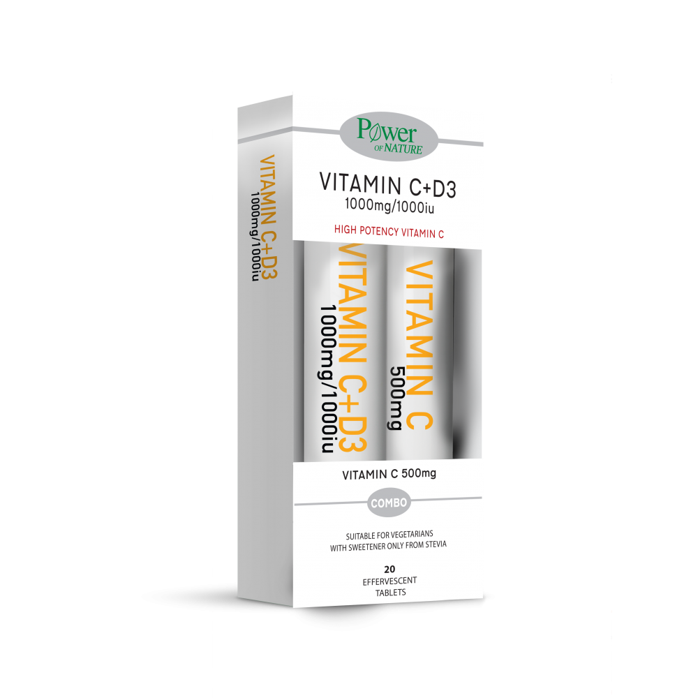 Power Health Vitamin C + D3 1000mg/1000iu – Συνδυαστική Προστασία Ανοσίας + Δώρο Vitamin C 500mg για Ενίσχυση Οργανισμού Συμπληρώματα διατροφής