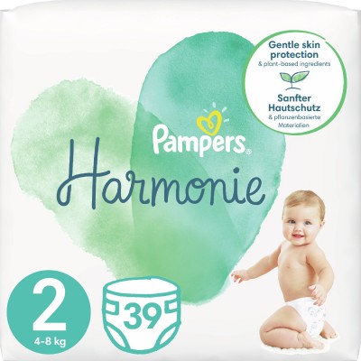 Pampers Harmonie No2 (39τεμ) – Πάνες με Αυτοκόλλητο για Μωρά 4-8kg από Βαμβάκι & Φυτικά Υλικά