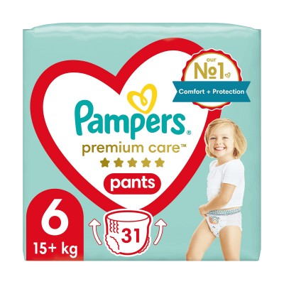 Pampers Premium Care Pants No6 (31τεμ) – Πάνες Βρακάκι 15kg+ με Άνεση & Ασφάλεια για Μεγαλύτερα Παιδιά