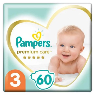 Pampers Premium Care No3 (60τεμ) – Βρεφικές Πάνες για 6-10kg με Υψηλή Απαλότητα & Προστασία