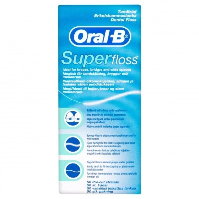 Oral-B Super Floss Οδοντικό Νήμα με Κερί – Εξειδικευμένος Καθαρισμός, 50 Τεμάχια
