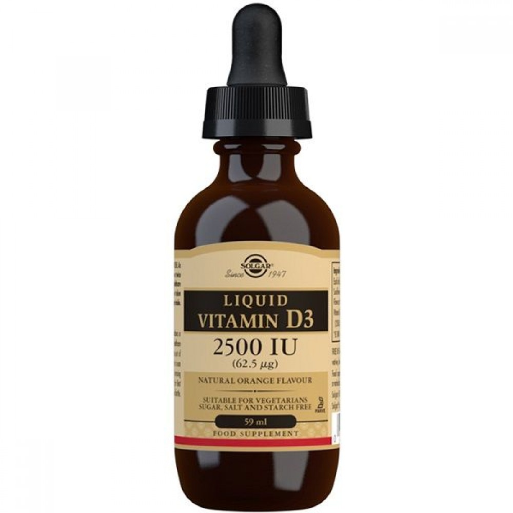 Solgar Vitamin D3 2500 IU Liquid 59ml - Υγρή Βιταμίνη D3 για Ισχυρή Ανοσολογική & Οστική Υγεία Συμπληρώματα διατροφής