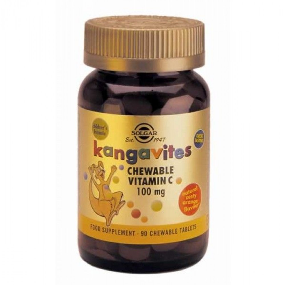 Solgar Kangavites Vitamin C 100mg 90ταμπλέτες – Βιταμίνη C για Παιδιά με Φυσική Γεύση Πορτοκάλι Συμπληρώματα διατροφής