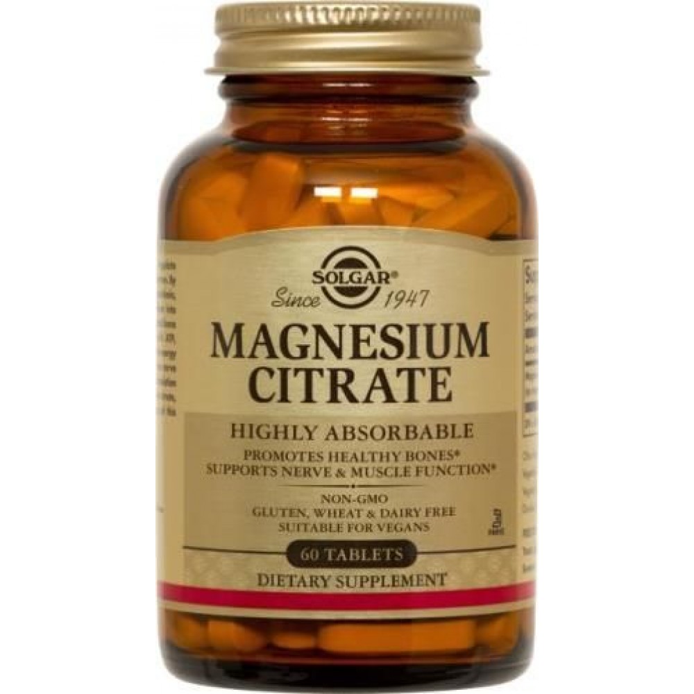 Solgar Magnesium Citrate 200mg – Υψηλής Απορρόφησης Μαγνήσιο σε Δισκία για Νευρικό & Μυϊκό Σύστημα Συμπληρώματα διατροφής