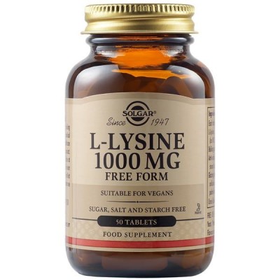 Solgar L-Lysine 1000mg Συμπλήρωμα Διατροφής L-λυσίνης Χρήσιμο για Πρόληψη & Επιτάχυνση Χρόνου Ανάρρωσης του Απλού Έρπη, 50tabs