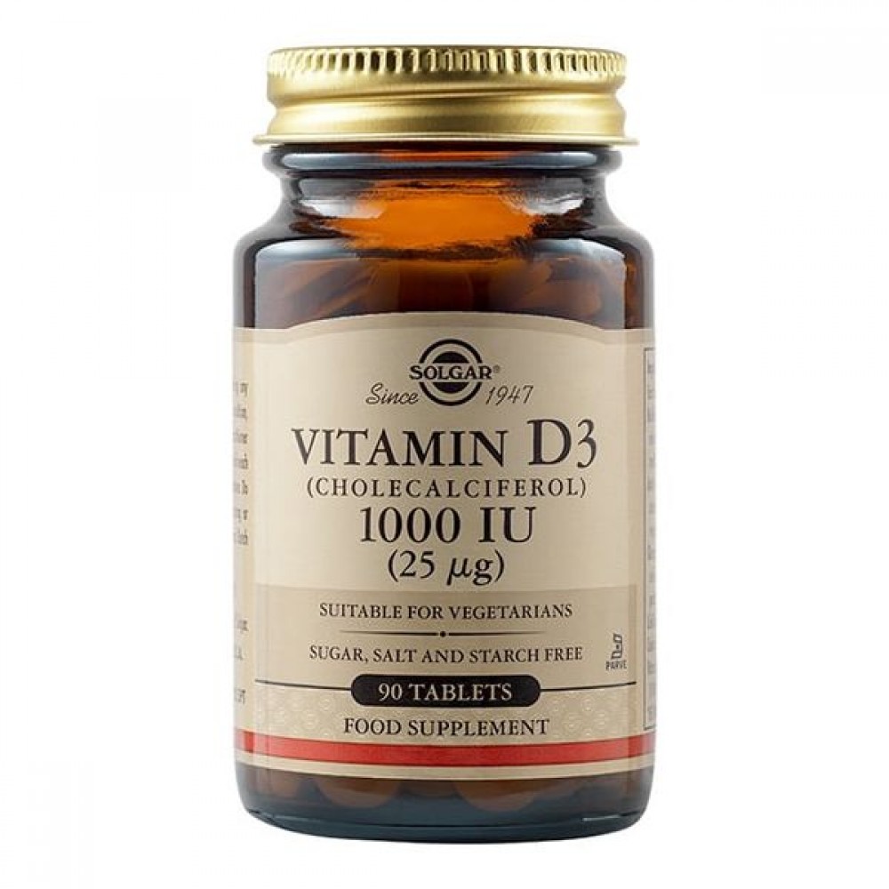 Solgar Vitamin D3 1000 IU – 90 Ταμπλέτες | Βιταμίνη D3 για Οστά & Ανοσοποιητικό Συμπληρώματα διατροφής