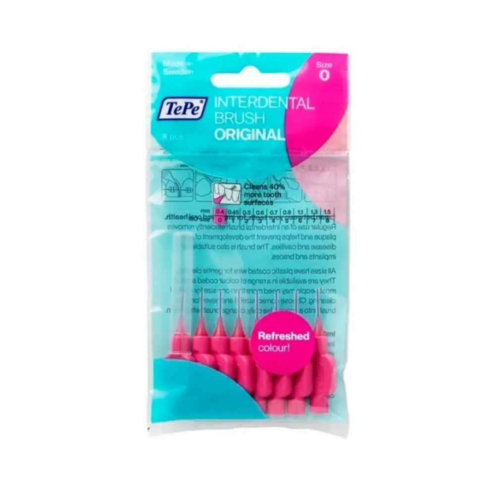 TePe Interdental Brush No0 0.4mm – Φούξια Μεσοδόντια Βουρτσάκια για Πολύ Στενούς Χώρους, 8τμχ Στοματική φροντίδα