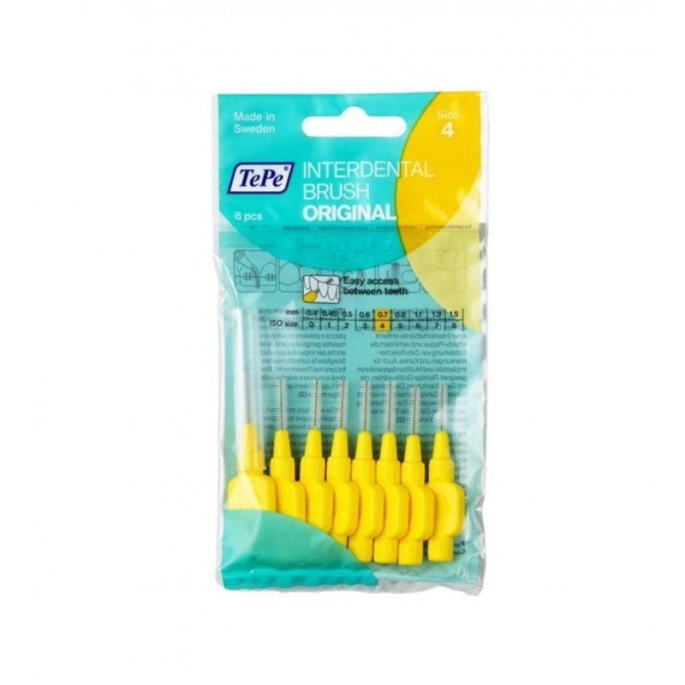 TePe Interdental Brush No4 Κίτρινο 0.7mm – Επαγγελματικός Καθαρισμός Μεσοδόντιων Χώρων, 8τμχ Στοματική φροντίδα