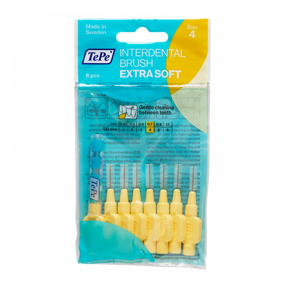 TePe Interdental Brush Extra Soft 0.7mm – Nο4 Κίτρινα Μεσοδόντια Βουρτσάκια για Ευαίσθητα Ούλα, 8τμχ Στοματική φροντίδα