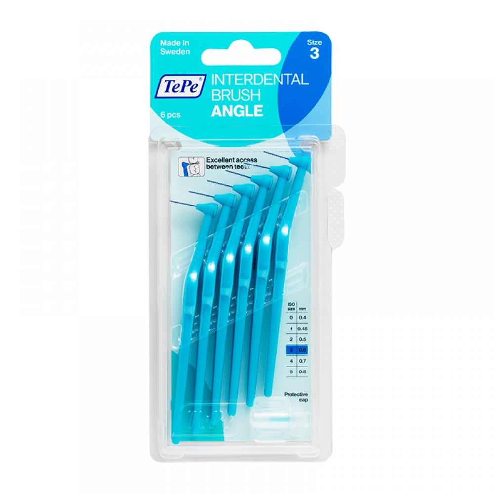 TePe Angle Interdental Brush No3 Μπλε 0.6mm – Γωνιακά Μεσοδόντια Βουρτσάκια για Ακριβή Καθαρισμό (6τμχ) Στοματική φροντίδα