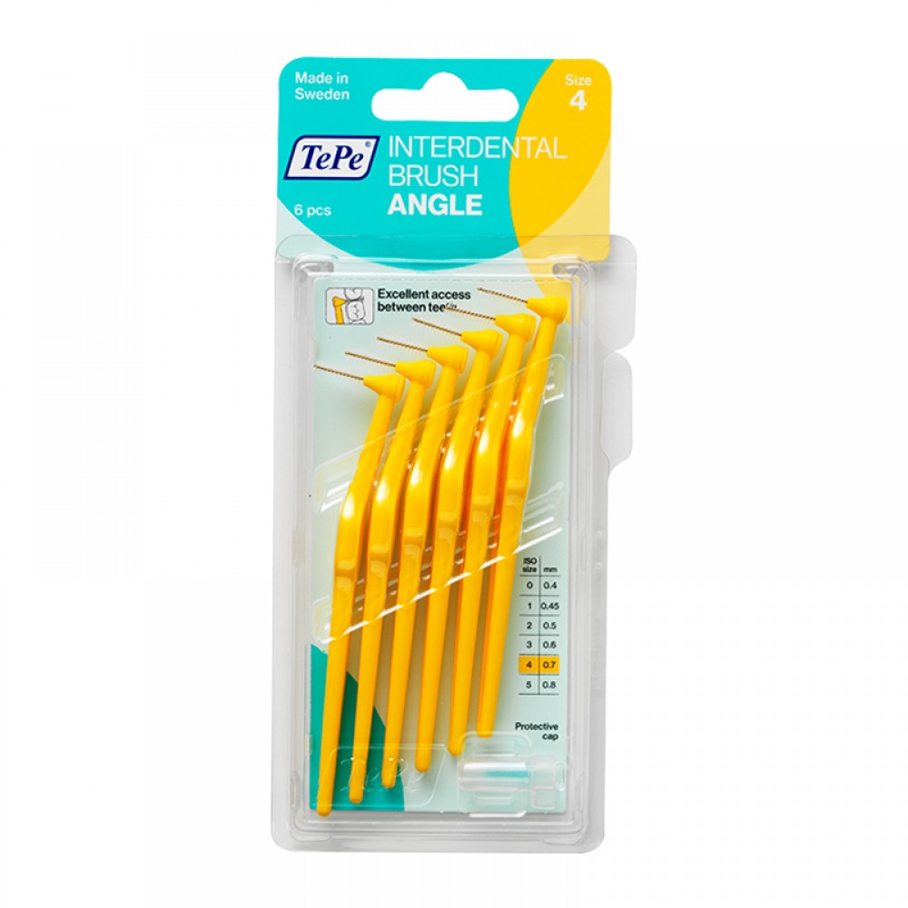 TePe Angle Interdental Brush No4 Κίτρινο 0.7mm – Γωνιακά Μεσοδόντια Βουρτσάκια για Βαθύ Καθαρισμό (6τμχ) Στοματική φροντίδα
