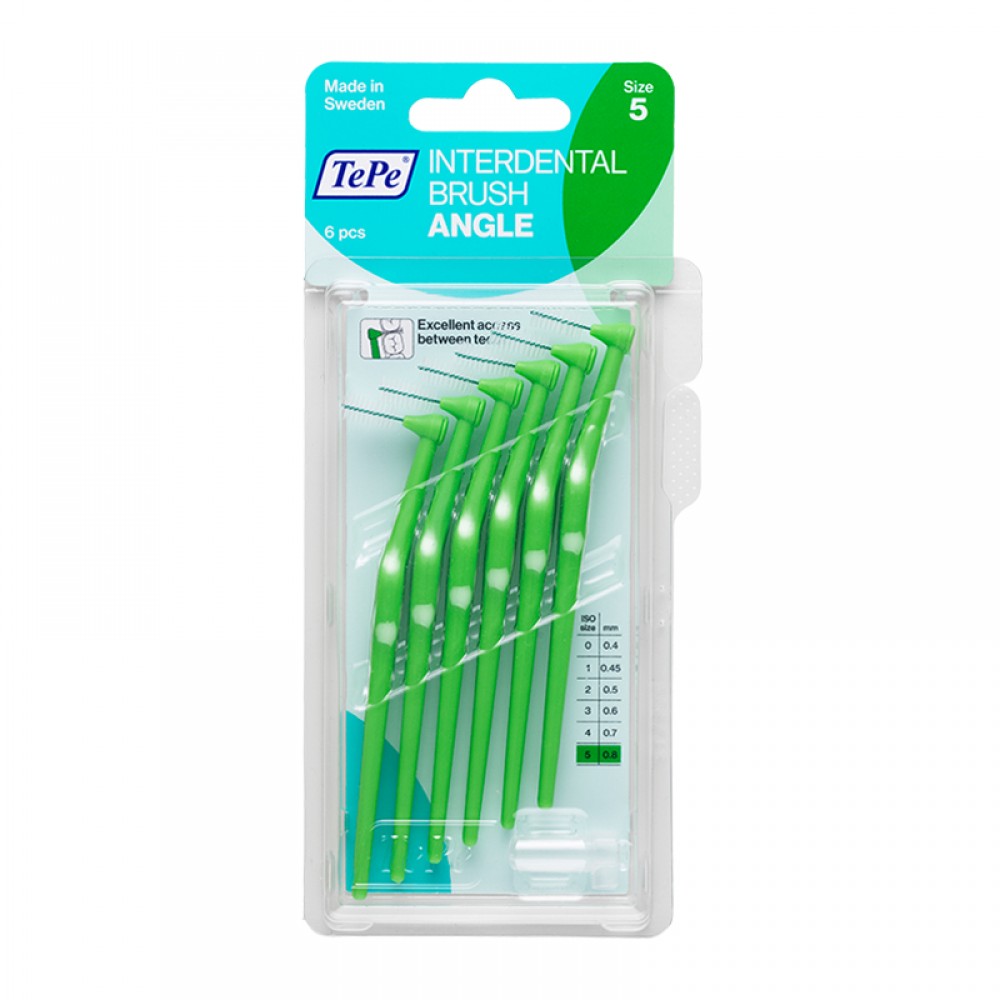 TePe Angle Interdental Brush No5 Πράσινο 0.8mm – Μεσοδόντια Βουρτσάκια με Γωνία Ακριβείας (6τμχ) Στοματική φροντίδα