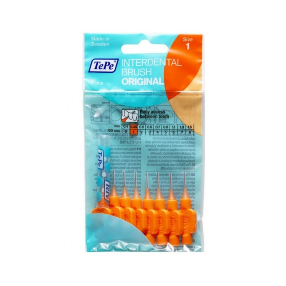 TePe Interdental Brush No1 0.45mm – Πορτοκαλί Μεσοδόντια Βουρτσάκια για Ακριβή Καθαρισμό, 8τεμ. Στοματική φροντίδα