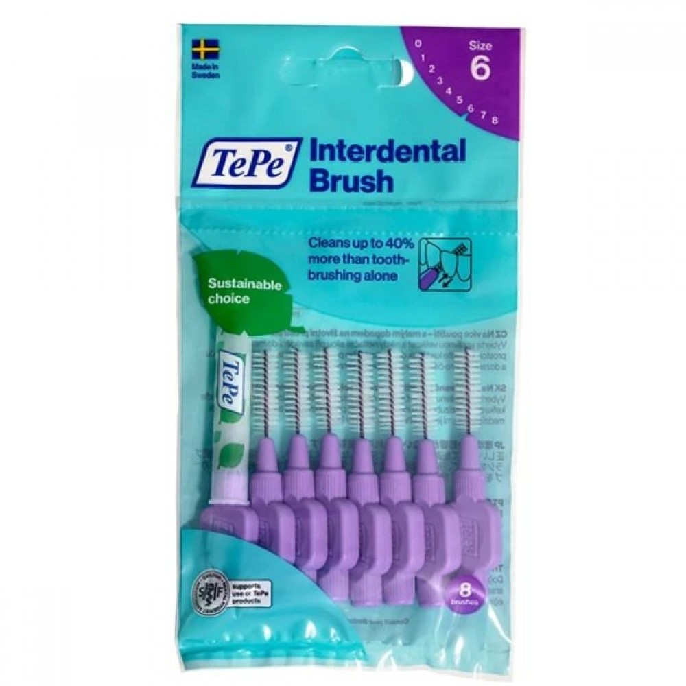 TePe Interdental Brush No6 Μωβ 1.1mm – Εξειδικευμένα Μεσοδόντια Βουρτσάκια για Ευρύτερα Διαστήματα (8τμχ) Στοματική φροντίδα