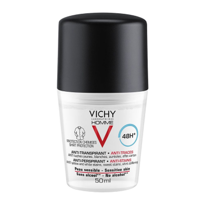 Vichy Homme 'No Trace' Αποσμητικό Roll-On 48h – 50ml | Χωρίς Λευκά ή Κίτρινα Σημάδια