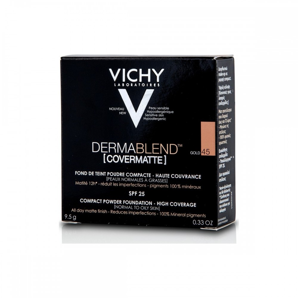 Vichy Dermablend Covermatte Compact SPF25 – Απόχρωση 45 Gold, 9.5g | Πούδρα Κάλυψης για Λιπαρές Επιδερμίδες Καλλυντικά