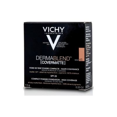 Vichy Dermablend Covermatte Compact SPF25 – Απόχρωση 45 Gold, 9.5g | Πούδρα Κάλυψης για Λιπαρές Επιδερμίδες
